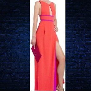 BCBGMaxAzria Blake FORMAL Maxi Gown High Slit Red Poppy Empire Waist NWT